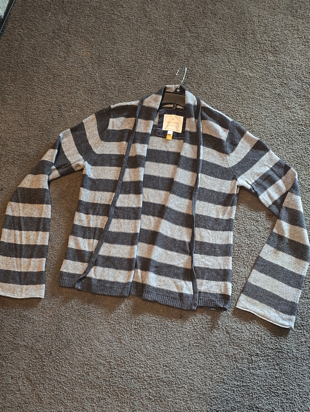 American Eagle Outfitters Gray and Light Gray Striped Open Cardigan